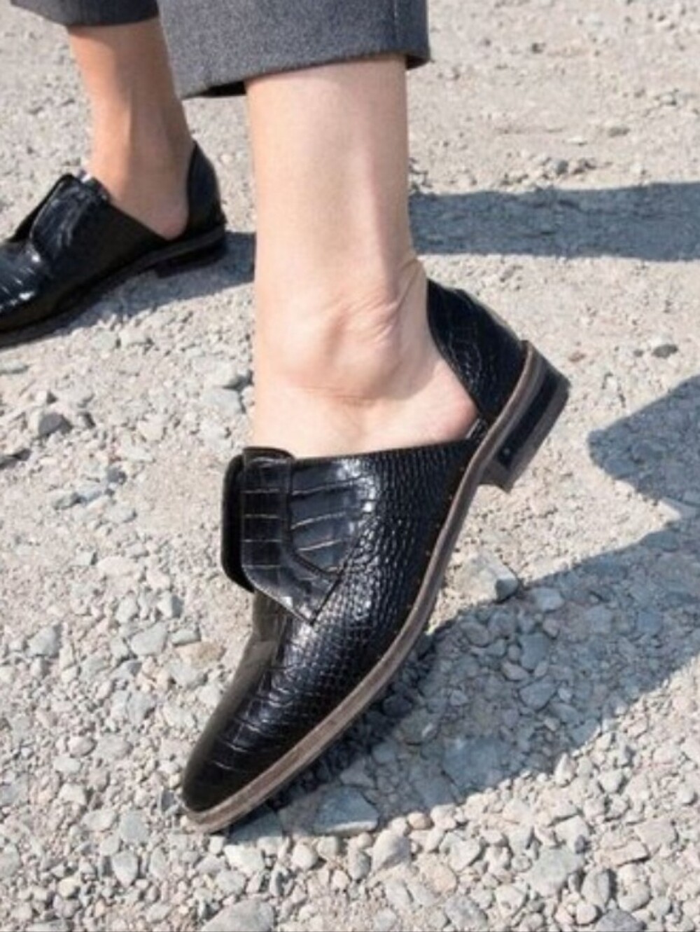Freda Salvador Laceless Embossed Croc d'Orsay Leather Oxfords Black Womens 8.5.